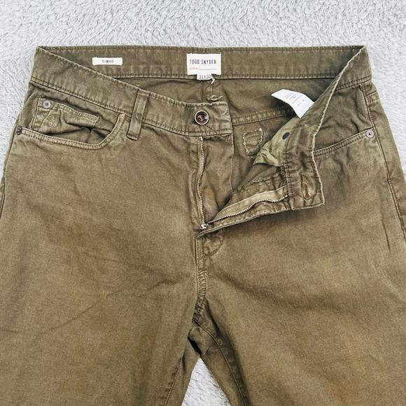 Todd Snyder Slim Fit Linen Blend 5-Pocket Pants Men's 31x30 Olive Lightweight - Picture 2 of 11